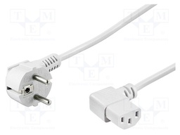 Cable; CEE 7/7 (E/F) plug angled,IEC C13 female 90°; 3m; white