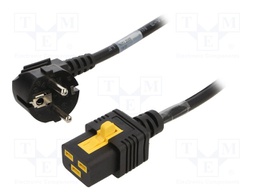Cable; CEE 7/7 (E/F) plug angled,IEC C19 female; 3m; black; PVC