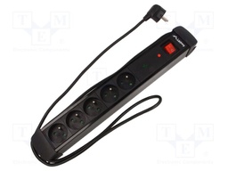 Plug socket strip: protective; Sockets: 5; 230VAC; 10A; black; 1.5m
