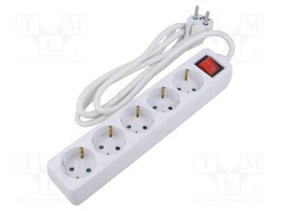 Plug socket strip: protective; Sockets: 5; 250VAC; 16A; white; 1.8m