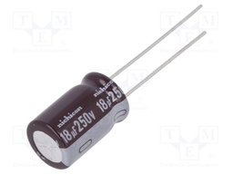 Capacitor: electrolytic; THT; 18uF; 250VDC; Ø10x16mm; Pitch: 5mm