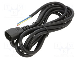 Cable; 3x1mm; IEC C14 male,wires; PVC; Len: 3m; black; 10A; 250V