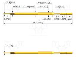 Test needle; Spring compression: 5mm; 5.5mm; 8A; steel; Ø: 1.9mm