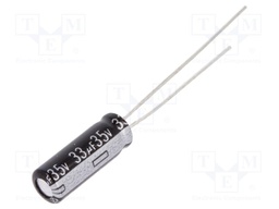 Capacitor: electrolytic; THT; 33uF; 35VDC; Ø5x15mm; Pitch: 2mm; ±20%