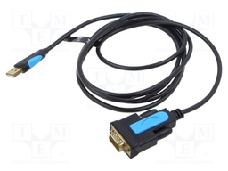 Adapter; RS-232,USB A plug; gold-plated; 2m; black; Core: Cu; PVC