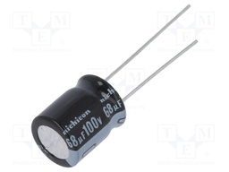 Capacitor: electrolytic; THT; 68uF; 100VDC; Ø10x12.5mm; Pitch: 5mm