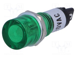 Indicator: with neon lamp; flat; green; 230VAC; Cutout: Ø10mm; IP20