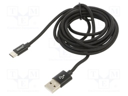 Cable; USB 2.0; USB A plug,USB C plug; 2m; black; 480Mbps; textile