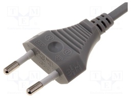 Cable; CEE 7/16 (C) plug,wires; 2.5m; grey; PVC; 2x0,75mm2; 2.5A