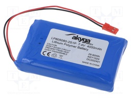 Re-battery: Li-Po; 7.4V; 4000mAh; cables,JST SYP-02T-1 socket