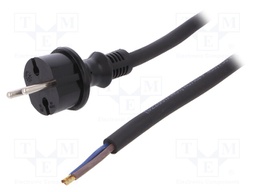 Cable; CEE 7/17 (C) plug,wires; 2m; black; rubber; 2x2,5mm2; 16A