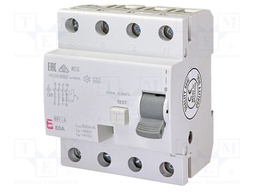RCD breaker; Inom: 80A; Ires: 500mA; Poles: 4; 230/400V; DIN; IP20