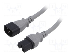 Cable; 3x14AWG; IEC C14 male,IEC C15 female; PVC; 5m; grey; 15A