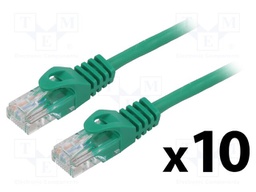 Patch cord; U/UTP; 6; stranded; CCA; PVC; green; 0.25m; 26AWG; 10pcs.