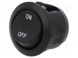 ROCKER; SPST; Pos: 2; OFF-ON; 10A/250VAC; black; none; 50mΩ; UL94V-2