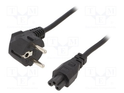 Cable; CEE 7/7 (E/F) plug angled,IEC C5 female; 1.8m; black; PVC