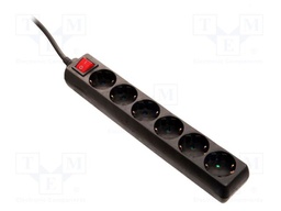Extension lead; 3G1.5mm2; Sockets: 6; PVC; black; 1.4m; 16A