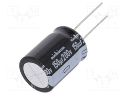 Capacitor: electrolytic; THT; 150uF; 200VDC; Ø18x25mm; Pitch: 7.5mm
