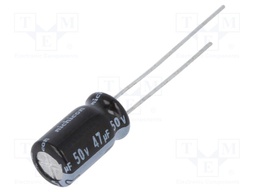 Capacitor: electrolytic; THT; 47uF; 50VDC; Ø6.3x11mm; Pitch: 2.5mm