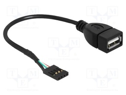 Cable; USB 2.0; USB A socket,4pin pin header; 0.2m; black