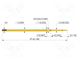 Test needle; Spring compression: 4.3mm; 6.35mm; 3A; CuBe; Ø: 0.4mm