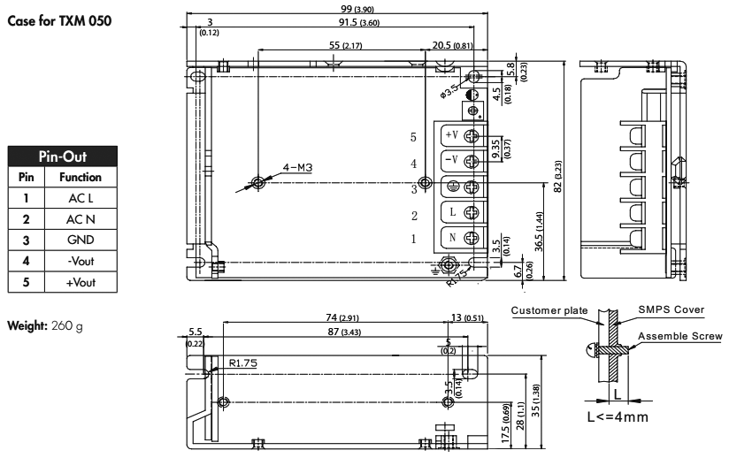 Power supply: switched-mode; modular; 50W; 5VDC; 99x82x35mm; 8A