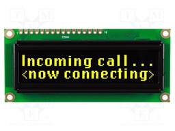 Display: OLED; alphanumeric; 16x2; Dim: 80x36x10mm; yellow; PIN: 16