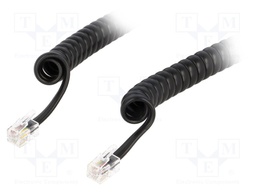 Cable: telephone; coiled,interlaced; RJ9 plug,both sides; black