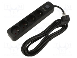Plug socket strip: protective; Sockets: 4; 230VAC; 16A; black