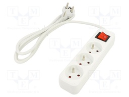 Extension lead; 3x1mm2; Sockets: 3; rubber; white; 1.5m; 10A
