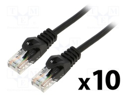 Patch cord; U/UTP; 6; stranded; CCA; PVC; black; 0.25m; 26AWG; 10pcs.
