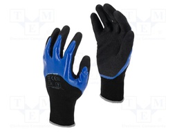 Protective gloves; Size: 10; black/blue; nitryl,polyester; tag
