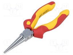 Pliers; insulated,half-rounded nose; for voltage works; steel