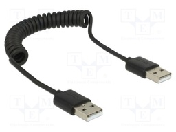 Cable; coiled,USB 2.0; USB A plug,both sides; black; 28AWG