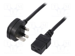 Cable; BS 1363 (G) plug,IEC C19 female; 3m; black; PVC; 3x1,5mm2