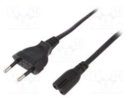 Cable; CEE 7/16 (C) plug,IEC C7 female; 3m; black; 2.5A; 250V