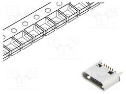 Socket; USB B micro; SMT; PIN: 5; vertical; USB 2.0; 1.8A