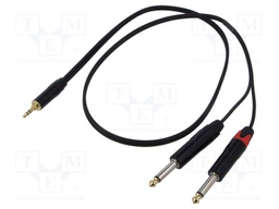 Cable; Jack 3.5mm plug,Jack 6,3mm plug x2; 1m; black; PVC