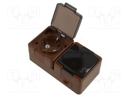 Connector: AC supply; socket; 2P+PE; 250VAC; 16A; brown; wall mount