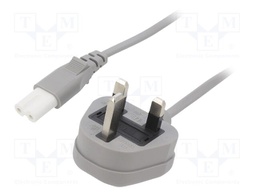 Cable; 2x0.75mm2; BS 1363 (G) plug,IEC C7 female; PVC; 5m; grey