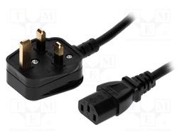Cable; BS 1363 (G) plug,IEC C13 female; 3m; black; PVC; 3x1mm2; 3A