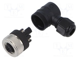 Connector: M12; plug; female; angled; PIN: 5; 0.75mm2; 30V; 4A; IP67