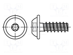 Screw; 3x8; Head: button; Torx®; A2 stainless steel; Size: TX10