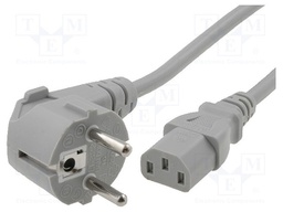 Cable; CEE 7/7 (E/F) plug angled,IEC C13 female; 5m; grey; PVC