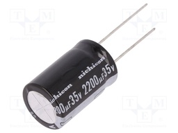 Capacitor: electrolytic; THT; 2200uF; 35VDC; Ø16x25mm; Pitch: 7.5mm