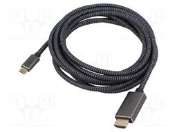 Cable; HDMI plug,USB C plug; textile; 3m; black,silver