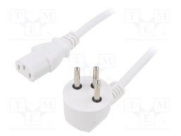 Cable; IEC C13 female,IS1-16P (H) plug angled; PVC; 5m; white