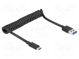Cable; coiled; USB A plug,USB C plug; black; 30AWG; TPU; 10Gbps