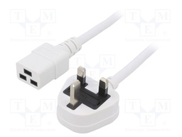 Cable; 3x1.5mm2; BS 1363 (G) plug,IEC C19 female; PVC; 1m; white