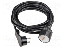 Extension lead; 3G1.5mm2; Sockets: 1; PVC; black; 5m; 16A; Type: flat